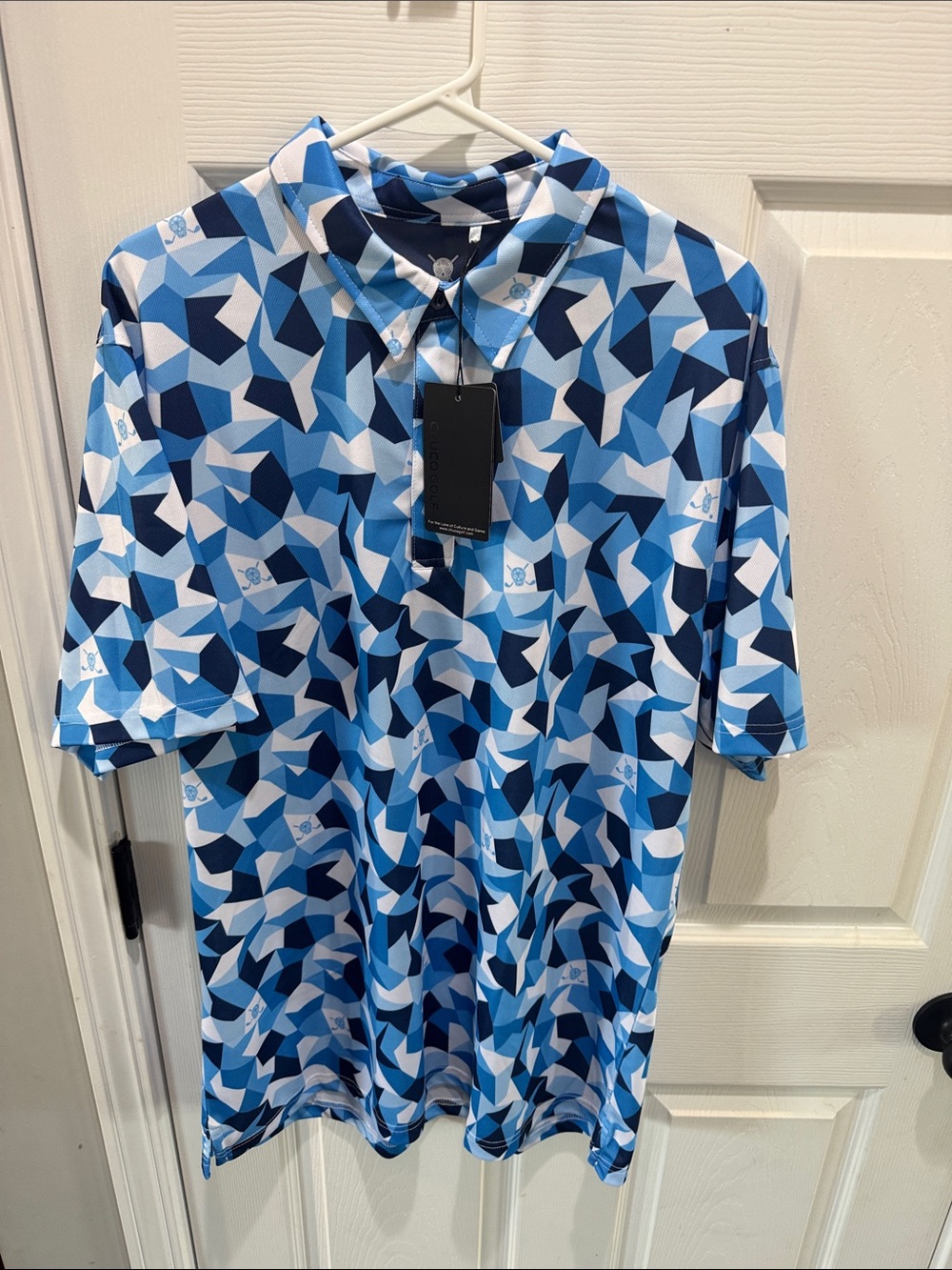Men's Blue Geometric Polo Shirt-XL but fits like a large!!!